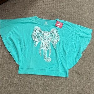 NWT J. Khaki Teal Elephant Kids Top